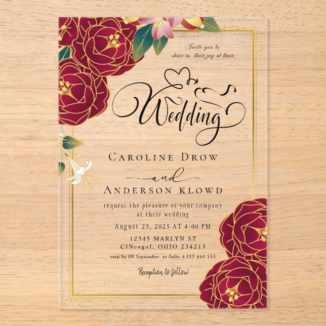 Invitations En Acrylique Mariage Floral (Recto)