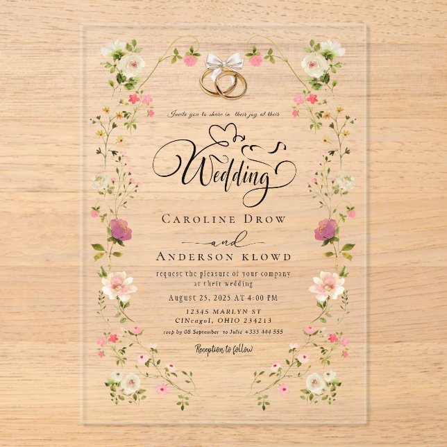 Invitations En Acrylique Mariage Floral (Recto)