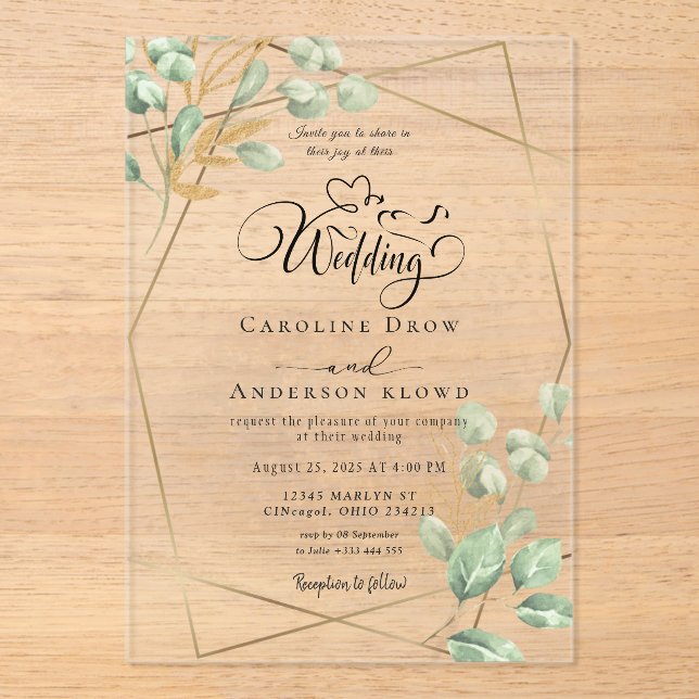 Invitations En Acrylique Mariage Floral (Recto)