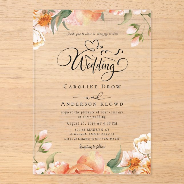 Invitations En Acrylique Mariage Floral (Recto)