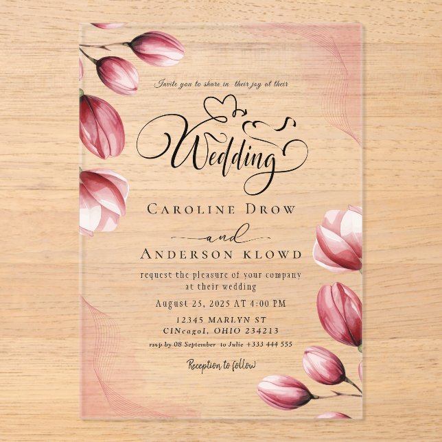 Invitations En Acrylique Mariage Floral (Recto)