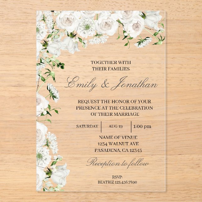 Invitations En Acrylique Mariage floral (Recto)