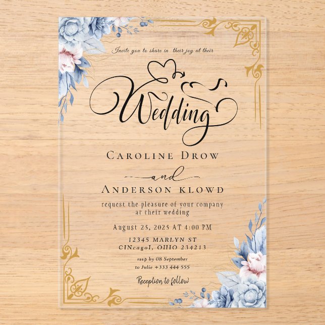 Invitations En Acrylique Mariage Floral (Recto)