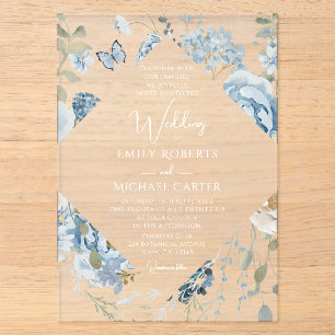 Invitations En Acrylique Mariage Floral Aquarelle Bleu Poussiéreux Romantiq