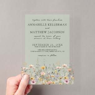 Invitations En Acrylique Mariage Floral Aquarelle Fleur Sauvage de Couleur