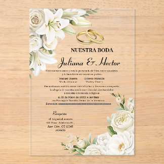 Invitations En Acrylique Mariage Floral Aquarelle Or Blanc Moderne