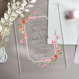 Invitations En Acrylique Mariage Floral Aquarelle Romantique Élégant
