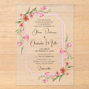 Invitations En Acrylique Mariage Floral Aquarelle Romantique Élégant