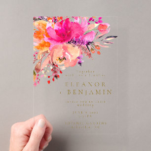 Invitations En Acrylique Mariage Floral Aquarelle Rose Clair Élégant