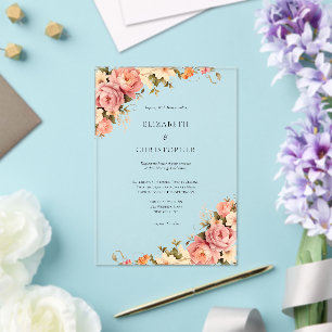 Invitations En Acrylique Mariage Floral Aquarelle Rose Pâle Crème