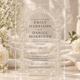 Invitations En Acrylique Mariage Floral Arch Style Gaufrage