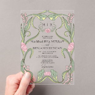 Invitations En Acrylique Mariage Floral Art Nouveau Vintage Rose Pâle Saxe