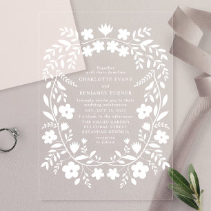 Invitations En Acrylique Mariage Floral Art Populaire Blanc