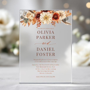 Invitations En Acrylique Mariage Floral Automnal Élégant Rustique