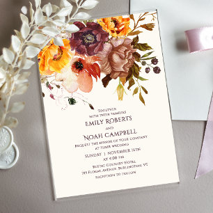 Invitations En Acrylique Mariage Floral Automnal Rustique Abricot et Prune 