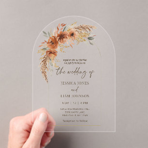 Invitations En Acrylique Mariage Floral Automnal Terracotta Élégant Moderne