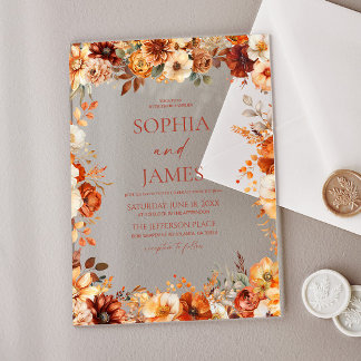 Invitations En Acrylique Mariage Floral Automne Élégant Rustique