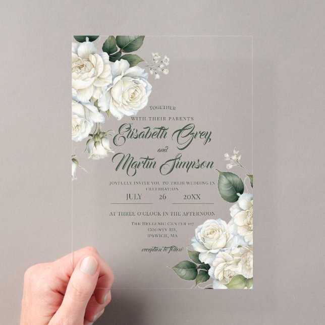 Invitations En Acrylique Mariage Floral aux Roses Sage (In situ (ordinateur de poche))