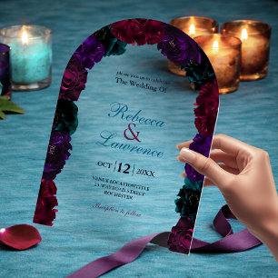 Invitations En Acrylique Mariage floral aux tons de joaillerie