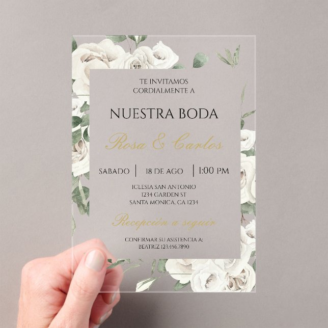Invitations En Acrylique Mariage floral blanc acrylique (In situ (ordinateur de poche))