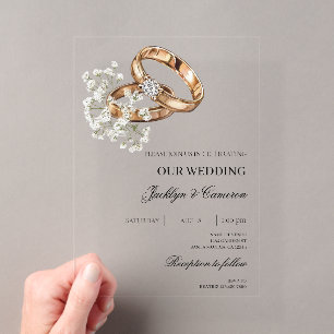 Invitations En Acrylique Mariage Floral Blanc avec bague