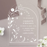 Invitations En Acrylique Mariage floral blanc étoilé<br><div class="desc">Capturez la magie de votre jour de mariage avec ces invitations acryliques à arche blanche fleurie nuit étoilée. Doté de délicats détails floraux entrelacés d'étoiles célestes, ce design apporte une sensation de rêve et de romantisme à votre papeterie mariage. La forme moderne de l'arc et le matériau acrylique de haute...</div>