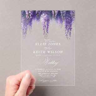 Invitations En Acrylique Mariage floral blanc transparent