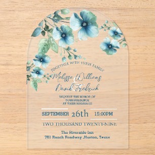 Invitations En Acrylique Mariage floral bleu de verdure botanique élégant