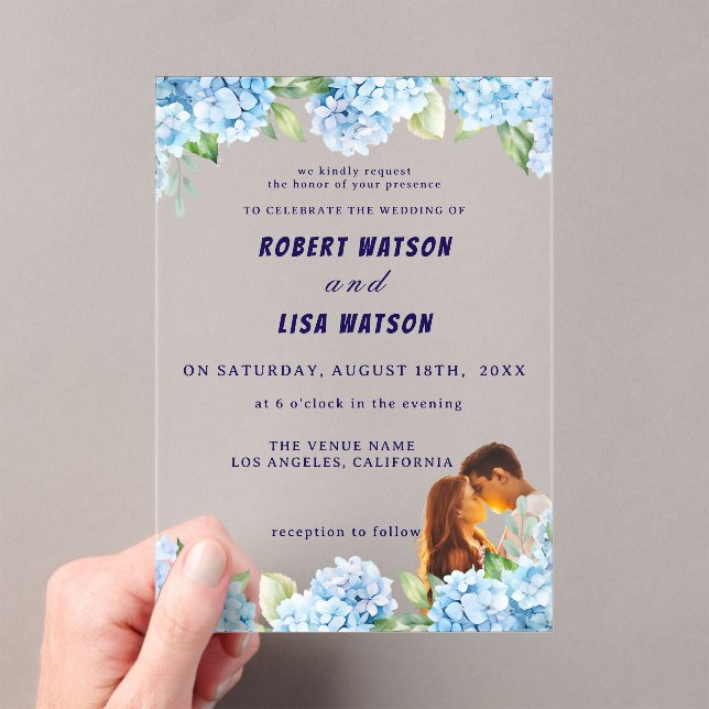 Invitations En Acrylique Mariage Floral Bleu Élégant  (In situ (ordinateur de poche))