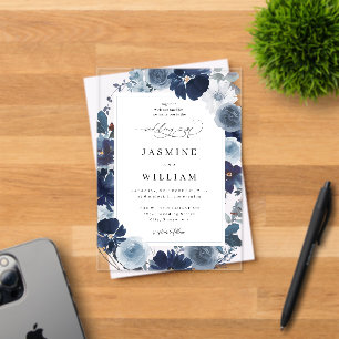 Invitations En Acrylique Mariage floral bleu et marine