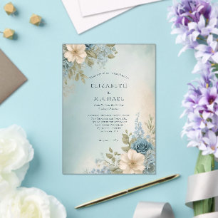 Invitations En Acrylique Mariage floral bleu foncé