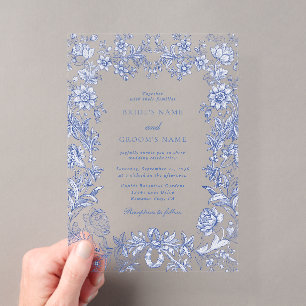 Invitations En Acrylique Mariage Floral Bleu Français Rustique Élégant Vint