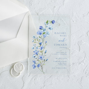 Invitations En Acrylique Mariage Floral Bleu Poussiéreux Élégant