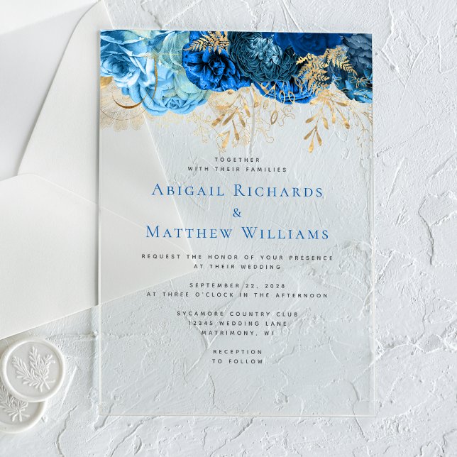 Invitations En Acrylique Mariage floral bleu romantique (Créateur téléchargé)