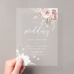 Invitations En Acrylique Mariage Floral Blush & Dusty Rose Glacé