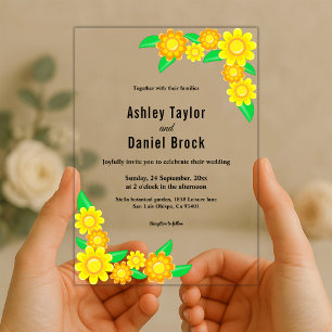 Invitations En Acrylique Mariage floral bohème au tournesol rustique élégan