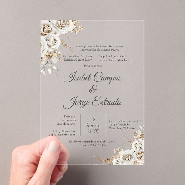Invitations En Acrylique Mariage Floral Bohème Espagnol (In situ (ordinateur de poche))