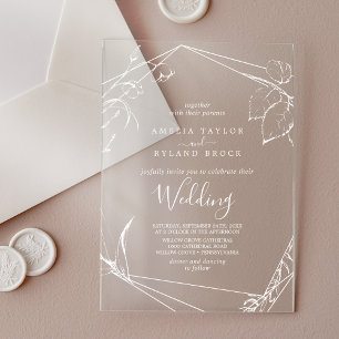 Invitations En Acrylique Mariage Floral Bohème Rustique Élégant AMELIA Blan