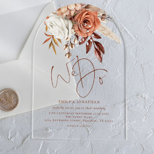 Invitations En Acrylique Mariage Floral Bohème Rustique Terracotta