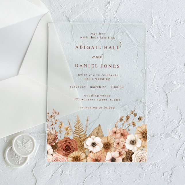 Invitations En Acrylique Mariage Floral Boho Élégant (Créateur téléchargé)