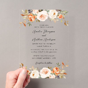 Invitations En Acrylique Mariage Floral Botanique Rustique Rose Orange Brûl