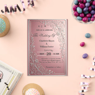 Invitations En Acrylique Mariage Floral Chic Rose Pâle Blanc Argent Luxueux