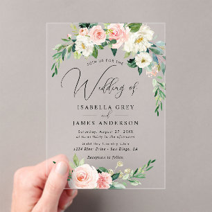Invitations En Acrylique Mariage floral clair rose