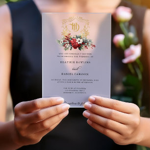 Invitations En Acrylique Mariage Floral Crest Monogramme de Noël Classique