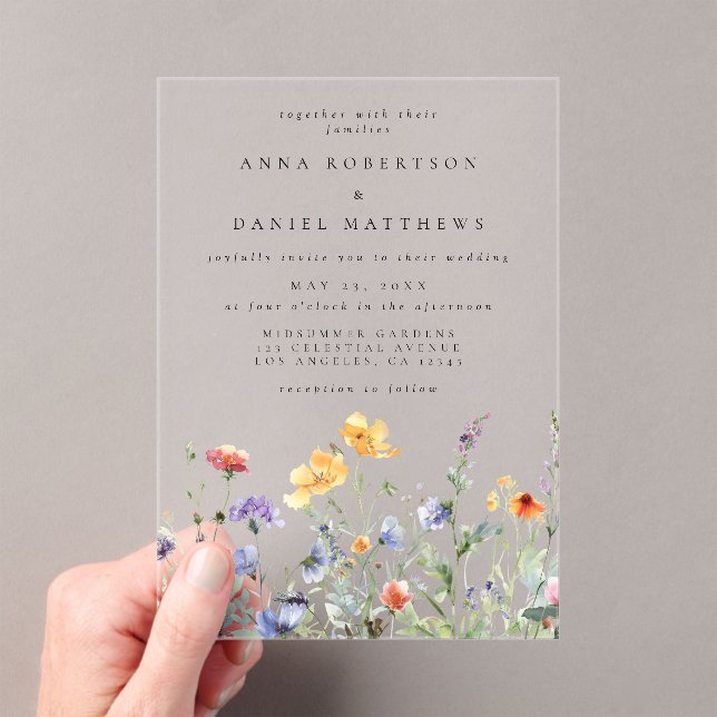 Invitations En Acrylique Mariage floral d'aquarelle dynamique (In situ (ordinateur de poche))
