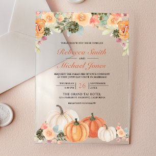 Invitations En Acrylique Mariage Floral d'Automne aux Citrouilles à l'Aquar