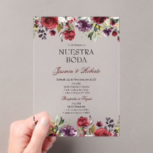 Invitations En Acrylique Mariage Floral de Bourgogne