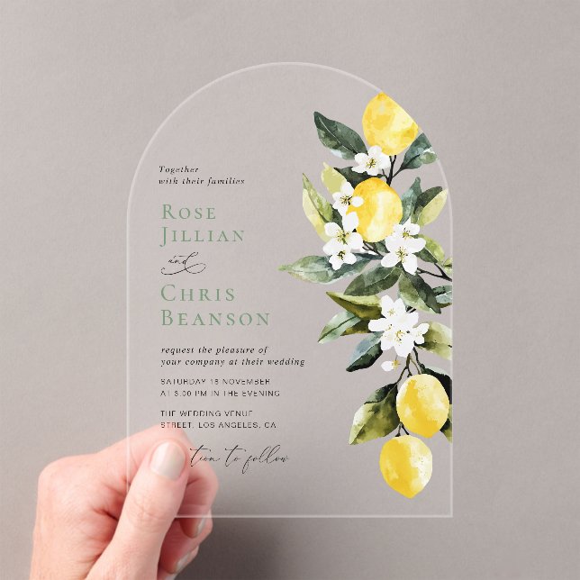 Invitations En Acrylique Mariage floral de citron vert moderne (In situ (ordinateur de poche))