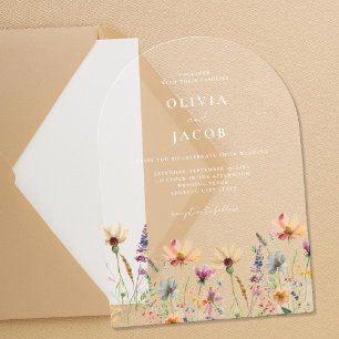 Invitations En Acrylique Mariage Floral de Fleur Sauvage Bohème Minimaliste
