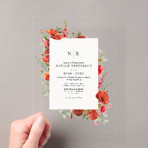 Invitations En Acrylique Mariage Floral de Fleur Sauvage de Coquelicot Mono